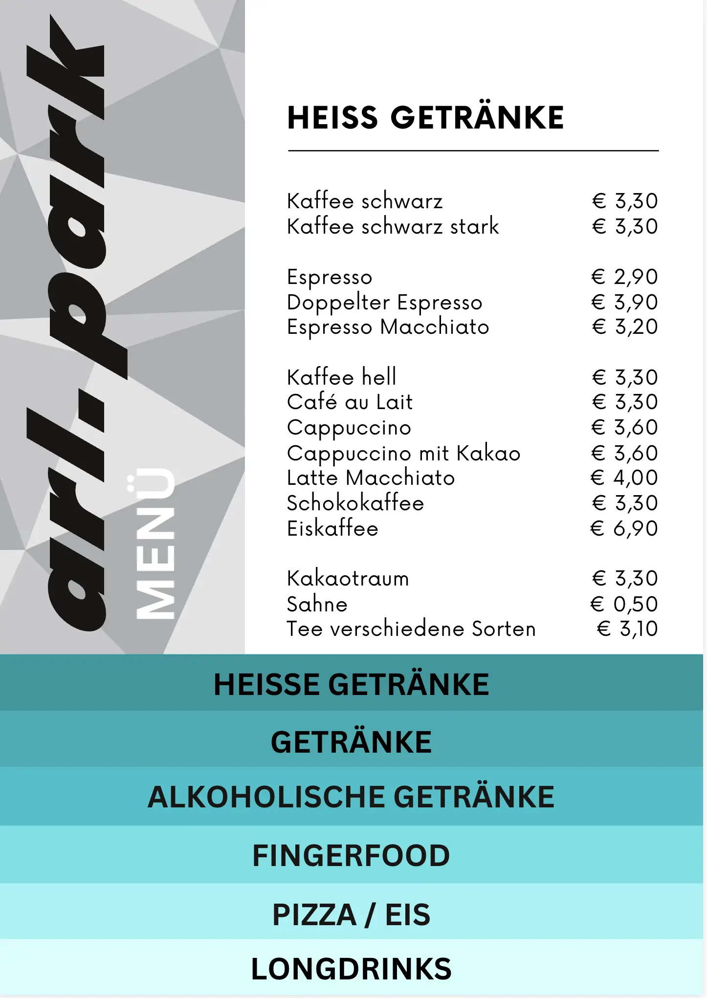 Speisekarte Seite 1